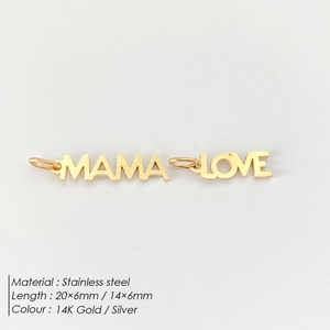 14K gold plated stainless steel MAMA and LOVE letter charms for DIY jewelry making