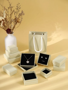 Morandi light green jewelry gift boxes and paper bags set with elegant silver foil stamping