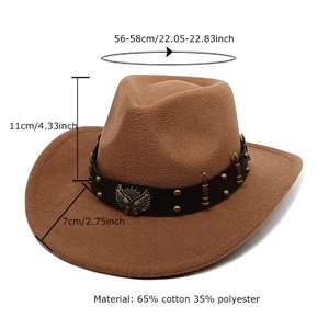 Cappello da cowboy marrone con emblema dell'aquila e borchie, stile vintage unisex