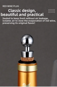 Zinc alloy wine bottle stopper with a metallic round head on a cork base