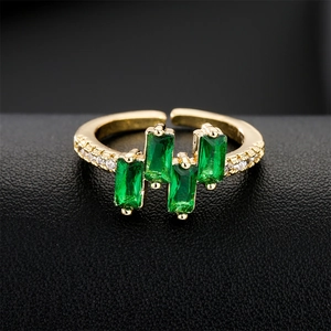 Adjustable Open Ring Copper 18K Gold Plated AAA Zircon Geometric Baguette Cut Elegant Fashion Jewelry For Women