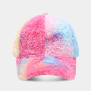 Cappello da baseball invernale in peluche tie-dye da donna in ecopelliccia multicolore