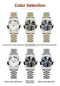 Detailed grid showing six stylish women's waterproof quartz watches with calendar displays