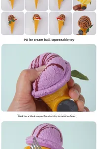 Dettaglio di magneti da frigo a forma di gelato in schiuma PU con base magnetica e texture