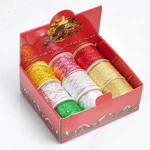 Metallic Christmas ribbon set in luxury gift box with gold and silver glitter rolls