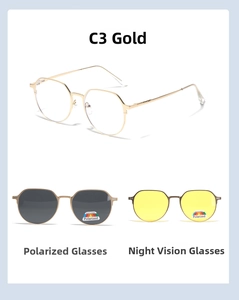 Detailed comparison of gold metal magnetic clip-on frames with polarized and night vision lenses