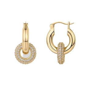 Boucles d'oreilles Huggie dorées 14 carats avec charms en pavé de zircones cubiques