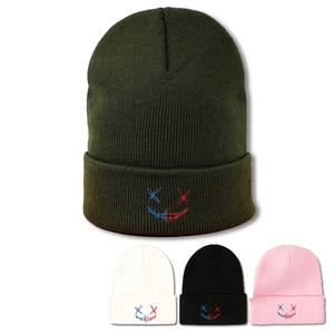 Bonnet Beanie Tricoté Acrylique Hiver Chaud Streetwear Hip Hop Broderie Visage De Fantôme Yeux X Pour Adulte