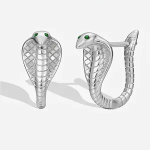 925 Sterling Silver Cobra Snake Hoop Earrings For Women Men Minimalist Rhinestone Eye Animal Style Personalized Jewelry Gift