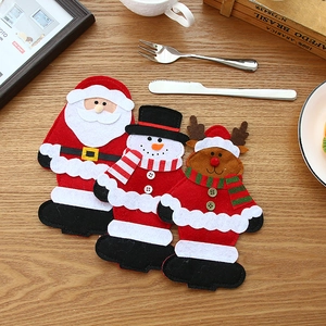 Lot de 3 porte-couverts de Noël avec motifs Père Noël, bonhomme de neige et renne