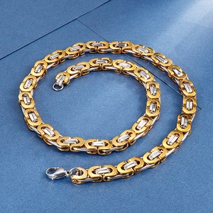 Punk style two-tone Byzantine chain necklace in gold and silver stainless steel
