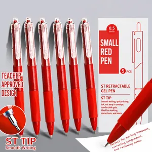Red 0.5mm ST tip retractable gel pen set with soft rubber grip and steady ink flow