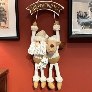 Christmas Plush Hanging Decoration Santa Claus Reindeer Snowman Knitted Bienvenido Welcome Sign Long Legged Home Decor