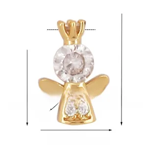 Detail view of 11mm gold angel crown pendant with zircon stones and dimensions