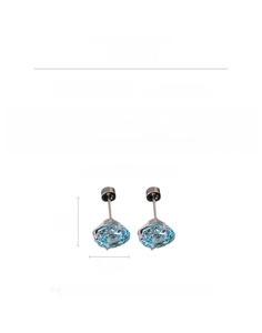 Detail view of light blue zircon stud earrings with product dimensions and material specs