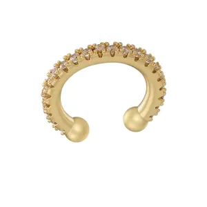 Minimalist C-shaped zircon paved brass ear cuff plated in 18K gold 12mm x 13mm size