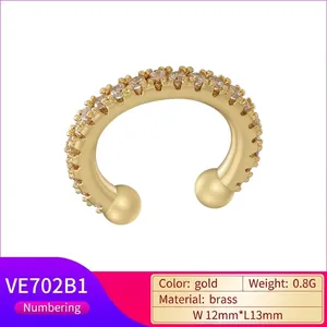 Minimalist C-shaped zircon paved brass ear cuff plated in 18K gold 12mm x 13mm size