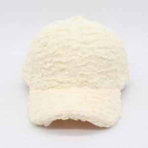 Plush off-white fleece baseball cap with soft texture and minimalist warm design