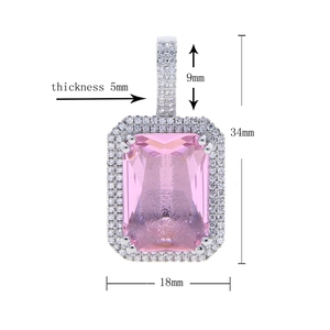 Pink square stone pendant necklace with dimensions 34mm height and 18mm width