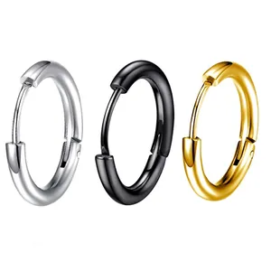 Minimalist Round Hoop Earrings Titanium Stainless Steel Vacuum Plated Geometric Huggie Jewelry For Men And Women