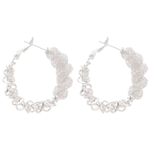 Minimalist silver mesh round hoop earrings with elegant twisted metal texture for women