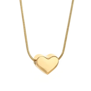 Collier minimaliste en acier inoxydable doré à maille serpent avec pendentif cœur 3D