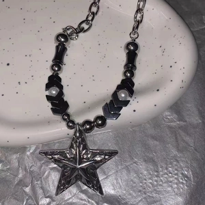 Collier étoile punk Y2K avec perles en métal argenté et fausses perles pour femmes