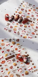 Detail of 3D embossed autumn nail stickers featuring cartoon bears, rabbits and maple leaves