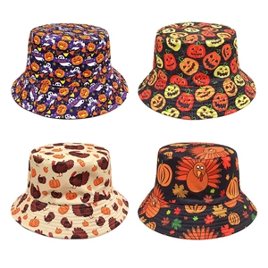 Bob Imprimé Citrouille Fantôme Dinde Halloween Action de Grâces En Polyester Chapeau de Soleil Pour Hommes Femmes Fête
