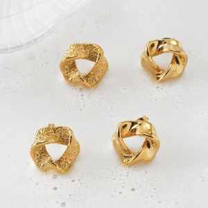 316 stainless steel geometric gold earrings with glossy and frosted irregular designs
