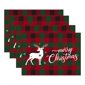 Pack de 4 manteles individuales navideños de cuadros rojos y negros con reno y mensaje