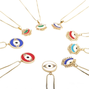 Gold-plated Evil Eye pendant necklaces with colorful enamel and sparkling zircons