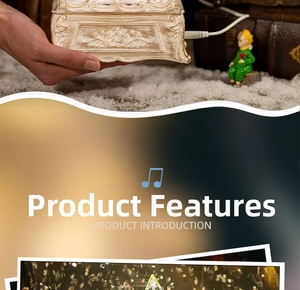 Detail of vintage musical snow globe base with USB charging port and relief patterns