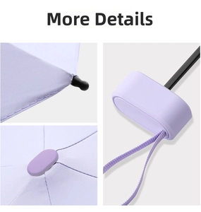 Detail view of purple sun umbrella featuring round beads, flat cap, and frosted handle