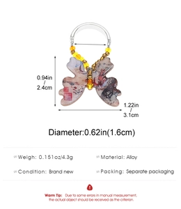 Detailed dimension guide for vintage butterfly pendant with alloy and colorful beads