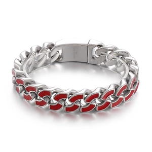 Herren Cuban Link Kettenarmband aus Edelstahl mit Akzenten in leuchtendem Rot