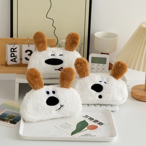Cute Cartoon Dog Plush Pencil Case Large Capacity Stationery Storage Bag Kawaii Animal Cosmetic Pouch For School Students