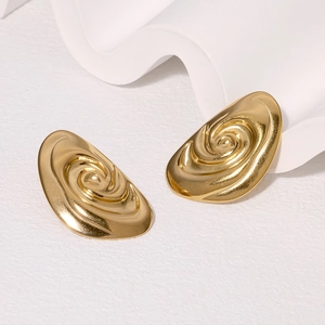Modern gold-plated stainless steel hoop earrings with unique spiral embossed texture