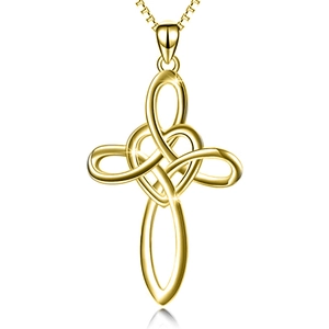 Elegant gold Celtic knot heart cross necklace with box chain and polished finish