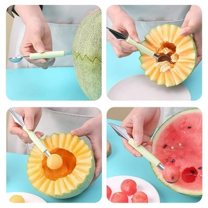 Cuillère à billes et couteau à sculpter en acier inoxydable pour plateaux de fruits