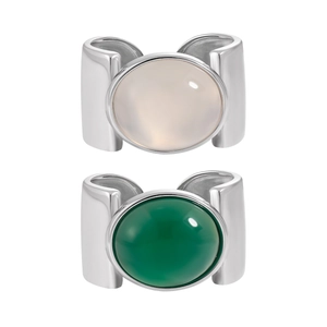 Minimalist S925 sterling silver wide band ring with green and white agate stones