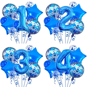 Blue Birthday Balloons Aluminum Foil Latex Star Round Confetti For Party Decoration Photo Props