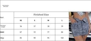 Detailed size chart for mini skirt with a view of the grey side-zip bodycon design