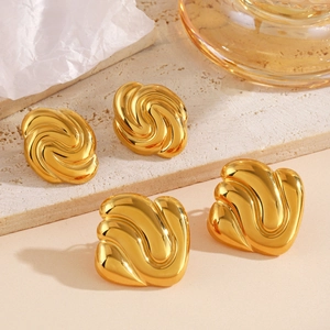 Chic 18K gold plated geometric earrings with round swirl and fan shaped designs