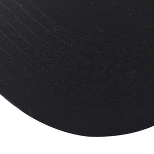 Close-up of black cotton baseball cap brim featuring six rows of reinforced stitching