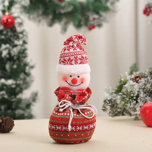 Bolsa de regalo de Navidad de muñeco de nieve tejida con motivos rojos y verdes