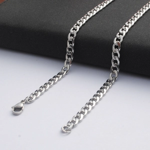 Classic silver stainless steel Cuban link necklace for men and women with lobster clasp