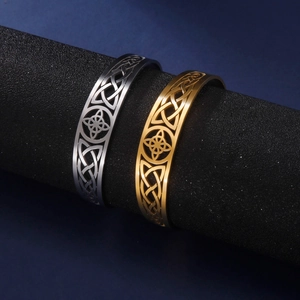 Stainless Steel Celtic Knot Hollow Bangle Witch Knot Vintage Ethnic Adjustable Cuff Bracelet For Women