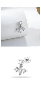 Detailed view of silver stud earring with micro-set zircons and screw back closure