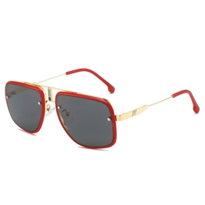 Classic double-bridge sunglasses with a bold red frame and sleek gold metal temples